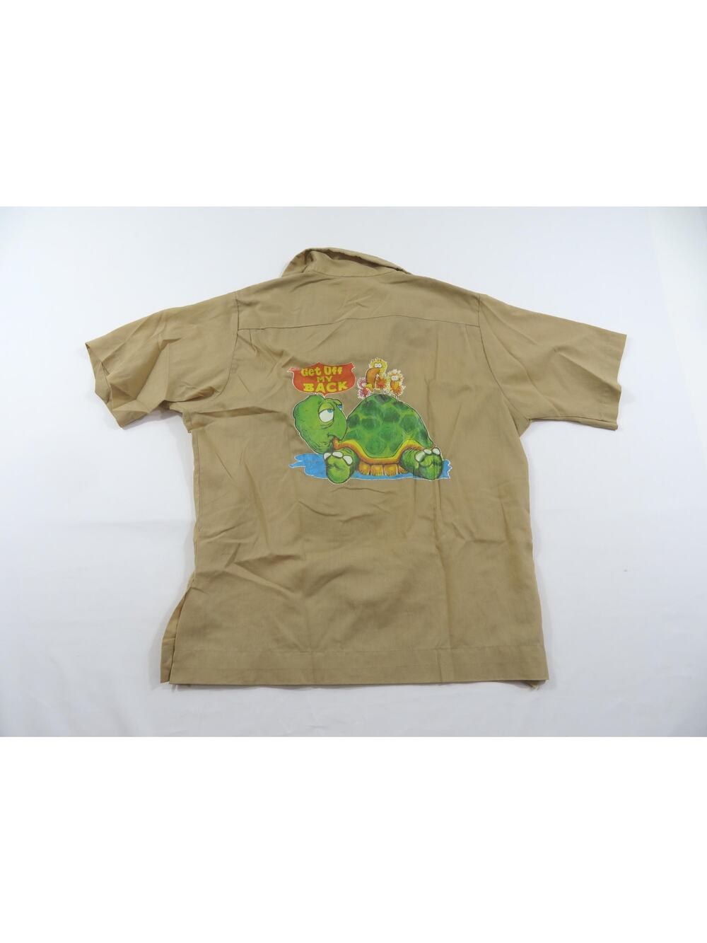 King Louie Bowling Shirt Get Off My Back Turtle Bird Brown Sz M 1970s